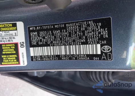 2019 Toyota Corolla Le z USA, uszkodzony, nr VIN 2T1BURHE7KC183584